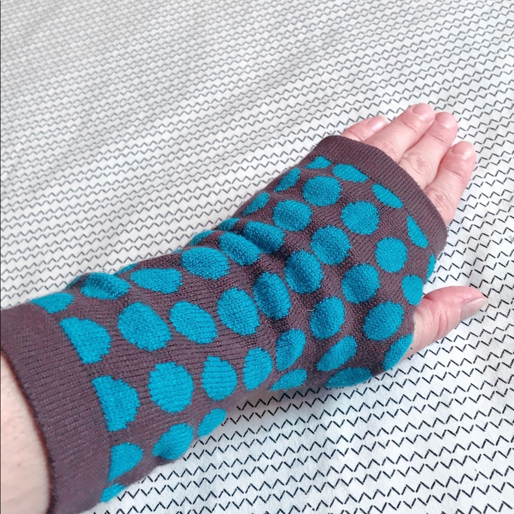 Brown & Blue Polka Dot Wrist Warmers